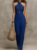 Cross Halter Neck Fitted Maxi Dress